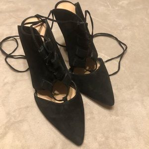 7.5M Steve Madden Waarner Leather 3in Stiletto, Open-Back w/ Wraparound Lace Tie
